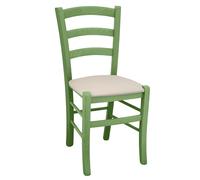 Sedie da sala da pranzo in legno Venezia verde con seduta in similpelle beige