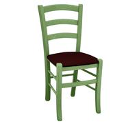 Sedie da sala da pranzo in legno Venezia verde con seduta in similpelle marrone