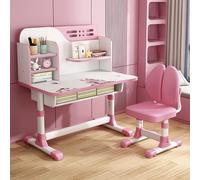 Set di sedie da scrivania per bambini rosa, altezza regolabile, tavolo da studio per bambini, scrivania allargata con scomparto portaoggetti per casa e scuola (sedile con cuscino rosso)