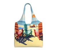 Sedie da spiaggia e borse economiche monospalla di paesaggio, borse riutilizzabili leggere del panno della spesa della spesa, adatte per il regalo, Nero, One Size