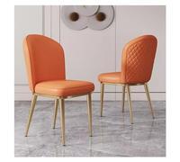 Sedie da tavolo da cucina, sedie da pranzo, sedie da bancone in pelle vintage di metà secolo, sedie da soggiorno for il tempo libero, sedia laterale imbottita con gambe in metallo dorato(Orange)