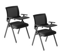 Sedie for reception, bracciolo for tablet ribaltabile, tessuto traspirante, robusta struttura in metallo, for sala d'attesa, riunioni, bar dell'hotel, centro di formazione scolastica(Black 2ps)