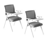 Sedie for reception, bracciolo for tablet ribaltabile, tessuto traspirante, robusta struttura in metallo, for sala d'attesa, riunioni, bar dell'hotel, centro di formazione scolastica(Gray 2ps)