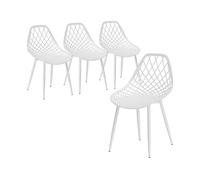 HOMCOM Set 4 Sedie Moderne da Pranzo con Schienale Traforato in Plastica e Gambe in Metallo, per Cucina e Soggiorno, Bianco Aosom Italy