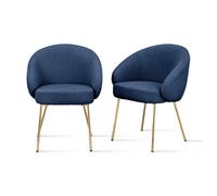 Sedie in tessuto Beatrice, Set da 2, velluto a coste Blu con gambe in metallo dorato