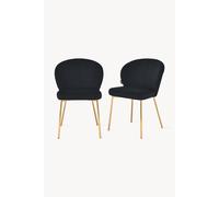 Sedie in tessuto Revy, Set da 2, Nero con gambe in metallo dorato