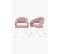 Sedie in tessuto Victoria, Set da 2, velluto a coste rosa con gambe in metallo bianco