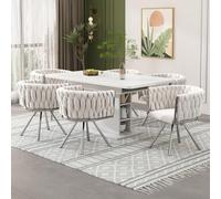 Sedie per sala da pranzo girevoli, set di 6 pezzi, in velluto beige e | Sedia girevole a 360 °: comoda per cena, telelavoro o lettura, seduta in velluto beige per la vostra sala da pranzo.