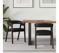Sedie per tavolo da pranzo 2 pezzi in legno di gomma massello marrone | Set di 2 pezzi in legno massello di gomma, marrone chiaro, braccioli imbottiti, gambe quadrate, pannello posteriore rifinito