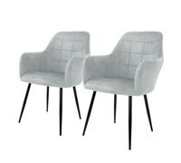 Sedie pranzo poltrone velluto imbottite retro cucina con braccioli grigio 2 pz