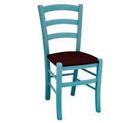 Sedie sala da pranzo Venezia legno turchese con seduta in similpelle marrone