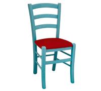 Sedie sala da pranzo Venezia legno turchese con seduta in similpelle rosso
