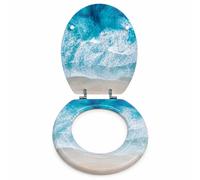 Sedile Copriwater Universale Per Bagn MDF Effetto Onde Marine Con Cerniere 94108