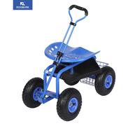 Sedile da lavoro da giardino con rotelle Roomark con ruote, sgabello da giardino 360 ° Scooter da giardino con sedile girevole con maniglia dello sterzo e vassoio degli attrezzi