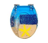 Sedile del bagno trasparente a resina trasparente Dryfal 14,2 "x 16,5" Coperchio toilette e sedile arrotondata rotonda sedile da toilette con acciaio inossidabile, stelline di stelle,