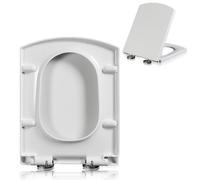 Sedile del Water con Chiusura Ammortizzata Sedile WC Quadrato con Chiusura Ammortizzata, Fissaggio Superiore, Cerniere Regolabili a 360°, sgancio rapido, Bianco