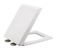 Sedile del Water con Chiusura Ammortizzata Sedile WC Quadrato con Chiusura lenta, sgancio rapido, Cerniere Regolabili, paraurti Antiscivolo, Materiale PP, Bianco