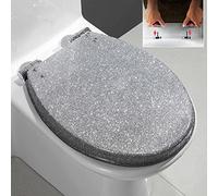 Sedile del water, Sedile WC con glitter, chiusura ammortizzata, sgancio rapido e cerniere regolabili a 360°, fissaggio superiore o inferiore, ovale, arancione(Silver)
