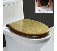 Sedile del water, Sedile WC con glitter, chiusura ammortizzata, sgancio rapido e cerniere regolabili a 360°, fissaggio superiore o inferiore, ovale, arancione(Gold)