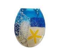 Sedile del water, Sedile WC con glitter, sedile fissaggio standard, in resina scintillanti, cerniera a sgancio rapido/D(Blue)