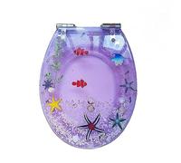Sedile del water, Sedile WC con glitter, sedile fissaggio standard, in resina scintillanti, cerniera a sgancio rapido/D(Purple)