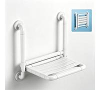 Sedile Doccia Pieghevole a Muro 41 cm con Maniglioni | Sedile Doccia Pieghevole a Muro, Superficie Antiscivolo a Drenaggio Rapido, Aiuto Bagno Sicuro per Anziani(White)