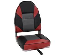 Sedile per Barca Pieghevole con Schienale Alto 39x43x58 cm | Alluminio, PU e PVC, schiuma alta compressione, rosso nero grigio, 100 kg, fori filettati, cinghia trasporto