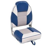 Sedile per Barca Pieghevole con Schienale Alto 39x43x58 cm Bianco Blu | Alluminio, PU e PVC, schiuma alta compressione, pieghevole, cinghia fissaggio, fori filettati, 100 kg, uso nautico