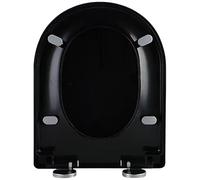 Sedile per WC a forma di D nero con chiusura ammortizzata e cerniera regolabile, sgancio rapido per una facile pulizia, 4 piedini antiscivolo con fissaggio superiore del coperchio del bagno