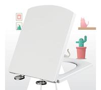 Sedile per WC, forma quadrata, resistente, bianco, con chiusura ammortizzata, cerniere regolabili in acciaio inox - Coperchio del bagno
