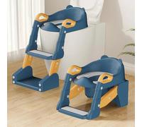 Sedile WC 2 in 1 per bambini, con scale, per ragazzi, ragazze, bambini, aggiornato, 2 in 1, con scale, con orinatoio e paraspruzzi (blu giallo)