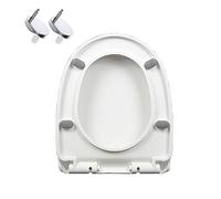 Sedile WC a forma di D in plastica bianca con cerniere regolabili, design durevole e facile da pulire per comfort e igiene, misura universale per WC standard