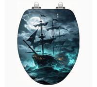 Sedile WC a forma di nave pirata, misura standard per l'uso in bagno. | Facile da installare, liscio, compatibile con la maggior parte dei WC standard, stile decorativo divertente per il bagno di