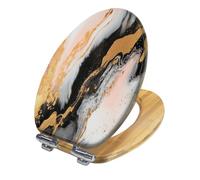 Sedile WC Allungato con Cerniere a sgancio rapido e Chiusura silenziosa Facile Installazione in Legno Marmo Inchiostro Arte Astratta Decorativo per Il Bagno