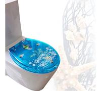 Sedile WC Allungato con Coperchio a Chiusura Ammortizzata, abbassamento Lento e Silenzioso, Coperchio WC di Design Adatto a WC allungati o ovali, Resina Blu Oceano Giallo Stella Marina Effetti 3D