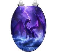 Sedile WC allungato con copriwater per il bagno | Design drago tsunami, resina viola chic antica e psichedelica, chiusura silenziosa, cerniere a sgancio rapido, facile da