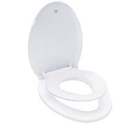 Sedile WC allungato con sedile per bambini integrato con chiusura rallentata, sedile WC familiare con sedile per imparare a usare il vasino, bianco