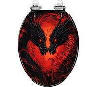 Sedile WC Allungato Decorativo con Drago Rosso in Resina Vintage Doppio con Chiusura silenziosa Cerniere a sgancio rapido e Copertura Facile da Pulire e installare