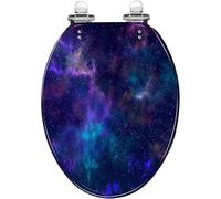 Sedile WC allungato Galaxy Nebula con cerniere a sgancio rapido per il | Motivo cielo notturno con stelle colorate, materiale in resina, fornito con paraurti di copertura, facile da installare,