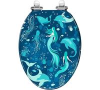 Sedile WC allungato generico con chiusura ammortizzata a sgancio rapido e | Silhouette marine senza soluzione di continuità: sirene, conchiglie, delfini, alghe, materiale in resina, decorative, facili