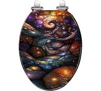 Sedile WC allungato in resina con coperchio corpi celesti astratto cosmico viaggio spazio piastrelle arte facile da installare chiusura silenziosa cerniere a sgancio rapido decorativo