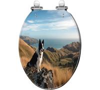 Sedile WC allungato in resina decorativa con coperchio, artistico Border Collie esplorando le banche Penisola Isola del Sud Nuova Zelanda Chiusura silenziosa Cerniere a sgancio rapido facile da