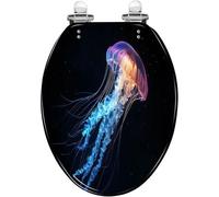 Sedile WC allungato senza marchio, in resina 3D, per bagno | Design spaziale fantasy con meduse luminose 3D, coperchio con chiusura lenta e silenziosa, cerniere a sgancio rapido, facile