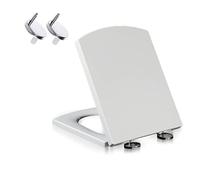 Sedile WC Bianco con Chiusura lenta e sgancio rapido, Resistente, Quadrato, Accessorio per Il Bagno Facile da Pulire