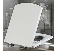 Sedile WC Bianco Quadrato, Sedile WC Universale con Chiusura Ammortizzata, Coperchio WC Standard a sgancio rapido, Cerniere reabili a Chiusura lenta, Bianco - 39,5~46,5 * 34,5 cm