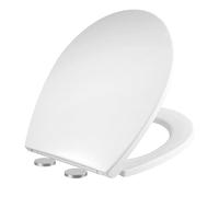 Sedile WC con chiusura ammortizzata, bianco, a forma di O, con pulsante di sgancio rapido per una facile pulizia, sedile WC con fissaggio superiore con cerniere regolabili