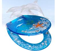 Sedile WC con Chiusura Ammortizzata E Paraurti Antiscivolo, Coperchio del Sedile WC in Resina con Effetti 3D Trasparenti Decorativi Che Non Si Allenteranno Mai, Blue Dolphin
