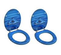 Sedile WC con coperchio, 2 pezzi, in MDF blu, design a gocce d'acqua, cerniere regolabili da 12 a 20 cm, universale, adatto per WC, stabile lega di zinco cromato