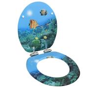 Sedile WC con coperchio Soft Close, in MDF, design Deep See, chiusura automatica, cerniera regolabile 12-20 cm, universale, adatto per WC, durevole, silenzioso, facile da pulire, stabile, igienico
