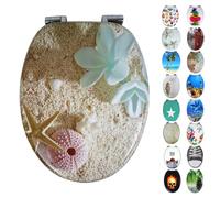 Sedile Wc Copri Water Universale Frizionato Bianco in MDF con Chiusura Rallentata - CONFEZIONE: 1 pz., Fantasia: Sea Sand